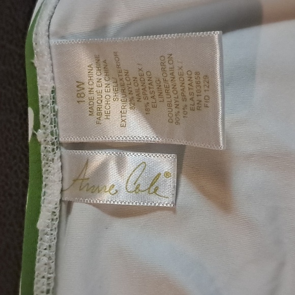 Anne Cole Green White Zebra Stripe V-Wire One Piece Swimsuit Size 18W Shirred - Picture 8 of 10